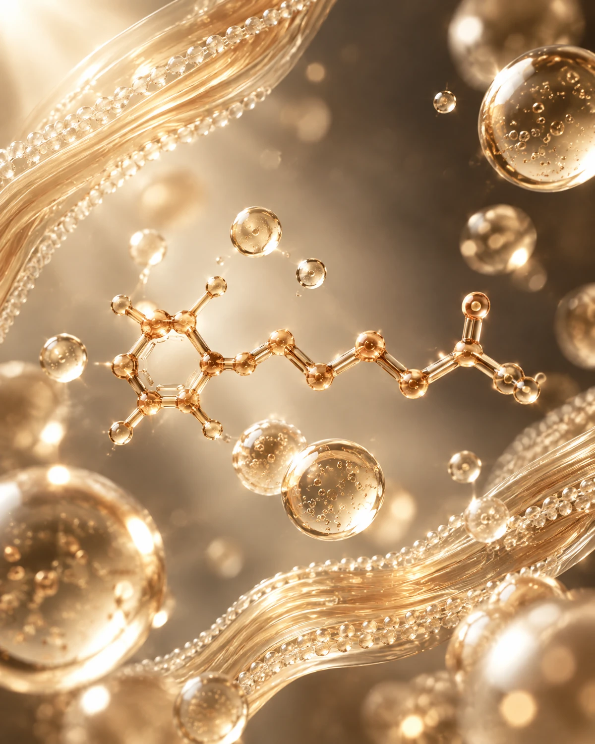 Retinal represented through champagne-toned molecular and membrane science art