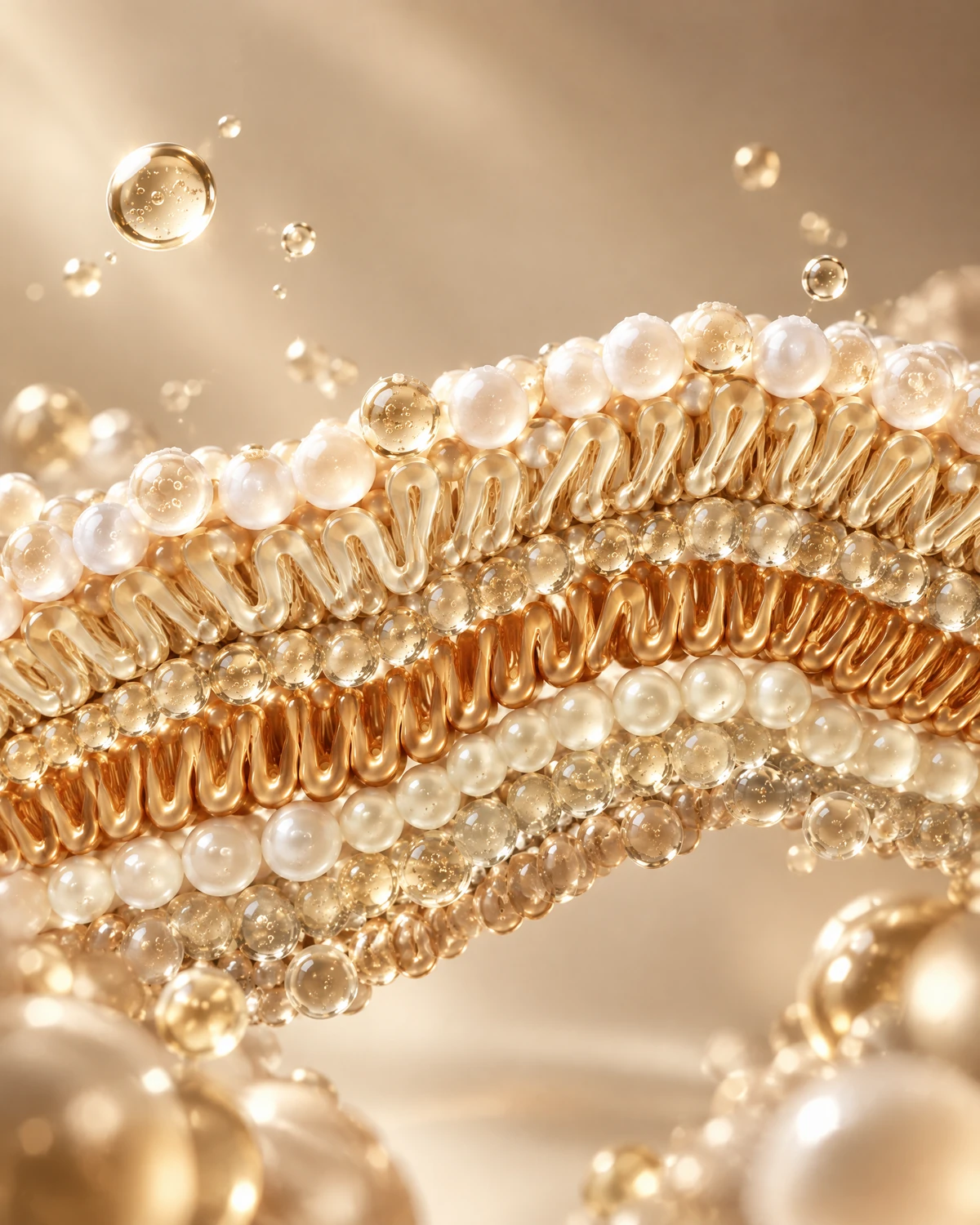 Ceramides represented through champagne-toned molecular and membrane science art