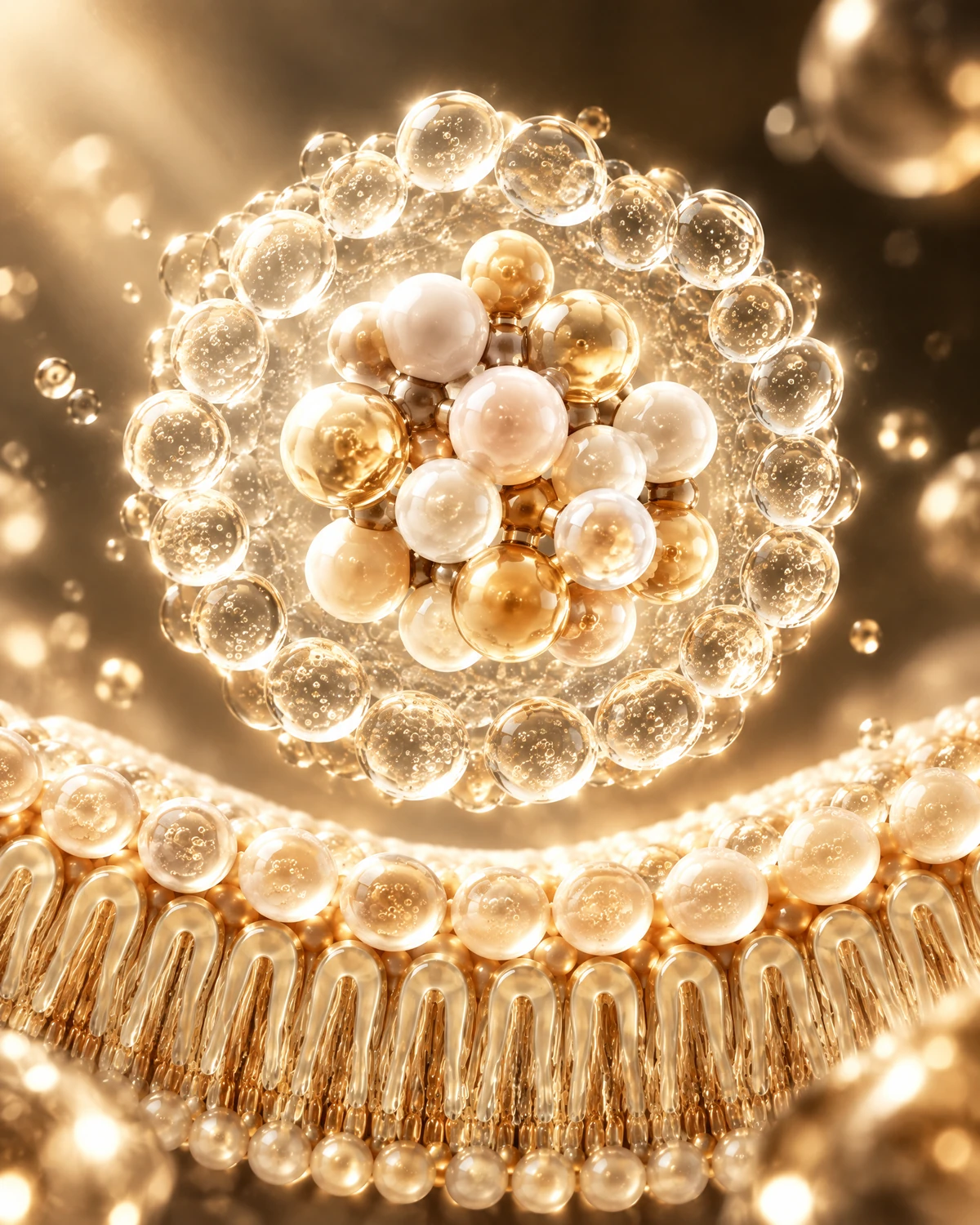 Ectoin represented through champagne-toned molecular and membrane science art